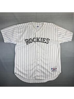VTG Russell Athletic Colorado Rockies Jersey Mens 56 3XL White Striped USA 90s